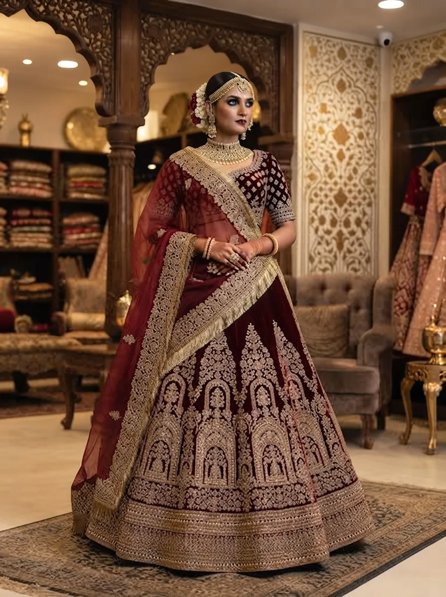 Royal occasion velvet and organza bridal festive lehenga set